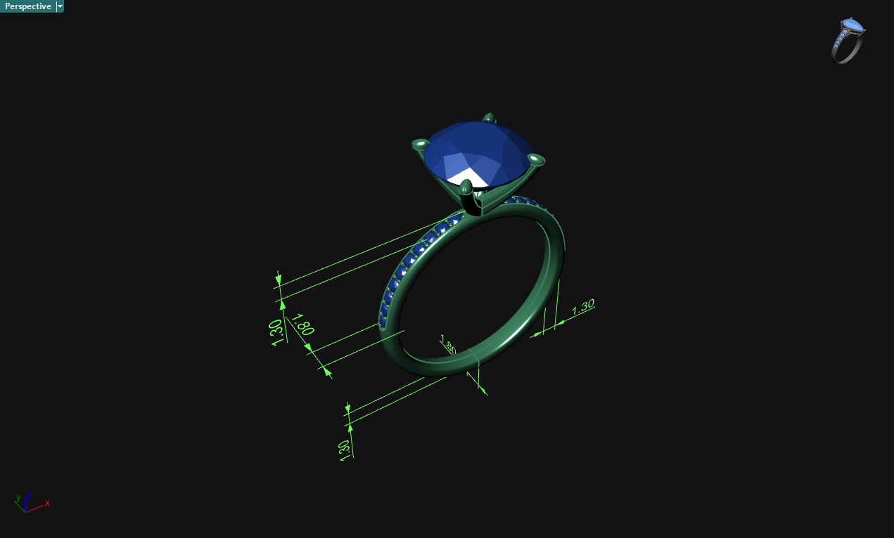 Ring CAD perspective with production dimensions